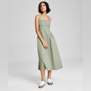 And Now This | Women's Square-Neck Nylon Midi Dress | Sage Green | Size Small